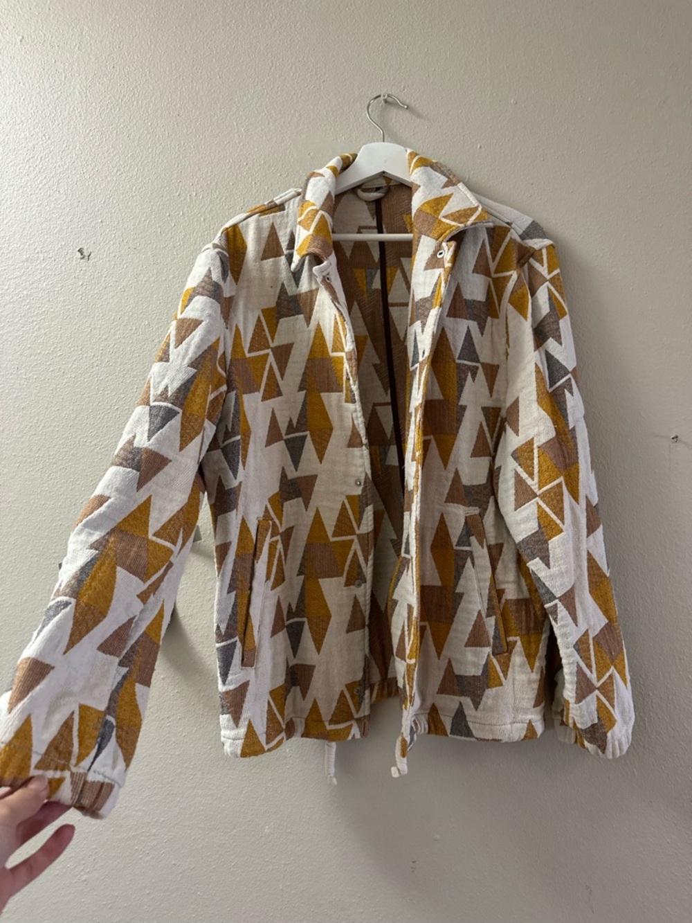 ZARA Geometric Pattern Zip Jacket in Mustard, Brown & Cream